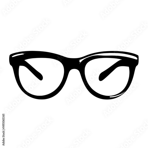 The design element features a minimalist black and simple silhouette icon of sunglasses, isolated on a white background, perfect for modern website pages and mobile application designs