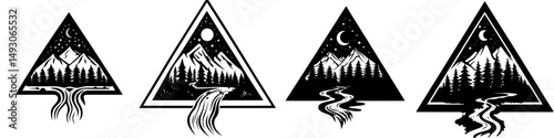 Modern illustrations of pine trees and mountains are featured on a hand drawn inspirational label with a textured design