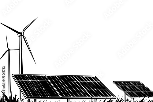 Hand drawn sketch number two of alternative energy sources, specifically wind and solar, in modern format