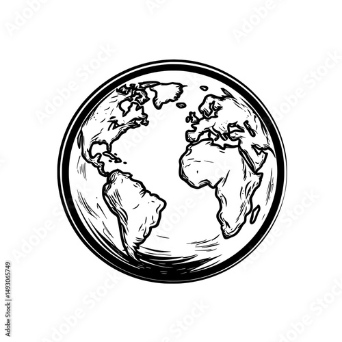Fototapeta Naklejka Na Ścianę i Meble -  A round earth is shown as a modern globe icon, with a flat illustration style, used to represent a business concept through a simple pictogram on a transparent background, symbolizing a world map