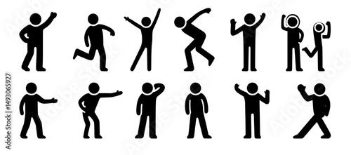 Man poses, basic movement, and stick figures are all part of a set of icons representing people as simple human silhouettes or pictograms
