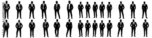 A set of modern silhouettes featuring a businessman in various full-body poses
