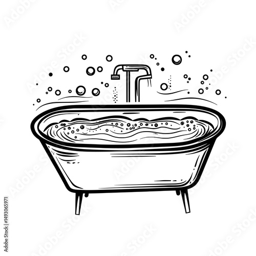 The concept of a bath spa business is illustrated through a modern depiction of bathroom hygiene, featuring a bath shower icon in flat style on a white isolated background
