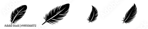 A symbol or feather sign, depicted as an isolated abstract icon set against a white background, in a modern illustration style