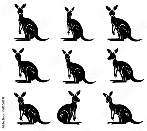 The illustration of a kangaroo in modern silhouette, isolated on white, embodies the Australian animal portrait, a symbol for tourists, a souvenir, highlighting the best jumper in fauna, a key zoo