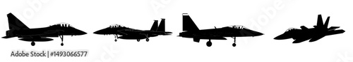 A modern illustration silhouette of the multirole F-14 Tomcat aircraft is isolated on a white background