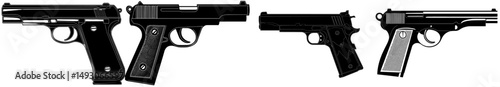 A contemporary depiction of an automatic gun's silhouette is shown against a plain white backdrop