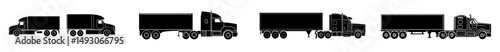 A semi trailer truck's silhouette is depicted on a white background, showcasing vehicle icons from multiple viewpoints
