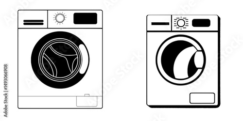 Flat illustration of a modern washing machine icon designed for the web
