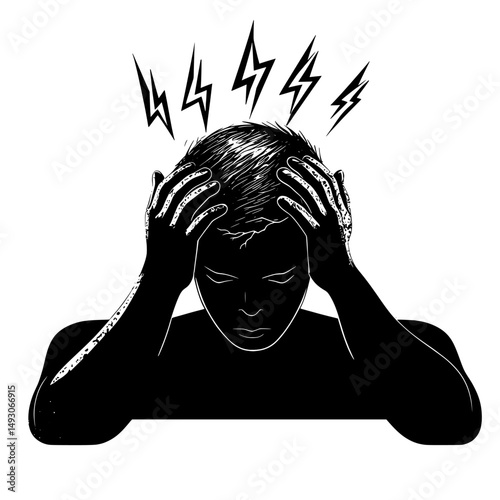 The symbol of anger, nervous tension, and aggression is depicted in a modern illustration as a headache icon