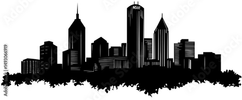 Horizontal banner featuring the Nashville skyline, presented in a black and white silhouette of Nashville, Tennessee, serves as a modern template for design purposes