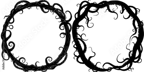 Ghosts that are round create a frame for an illustration that is a fantasy of a grotesque and spooky ghost