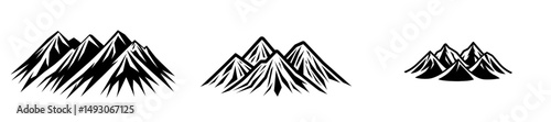 The modern icon is represented by a mountain silhouette, featuring rocky peaks and mountain ranges in a black and white theme