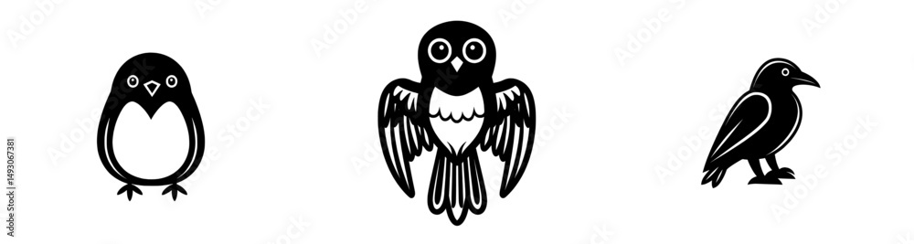 Fototapeta premium Modern template featuring a raven bird logo, with a black crow silhouette set against an isolated background