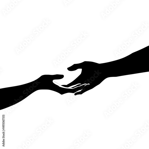 In a modern illustration, two hands are shown coming together, their black silhouettes standing out against a clean white background as they make contact