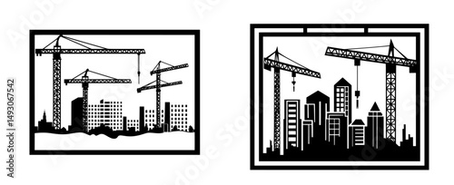 Architectural sketch drawing of a construction site, available as a modern and layered file