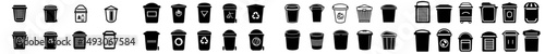 The term refers to a waste container, often accompanied by modern isolated symbols, including a black modern trash dumpster sign icon made up of isolated elements