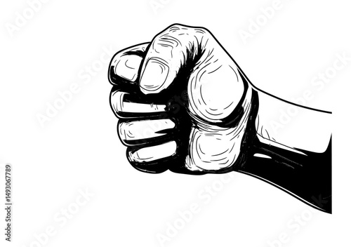 The modern design of a black raised hand with a clenched fist icon, an African American fist icon isolated on a white background, and a black clenched fist icon all convey the message of a fist