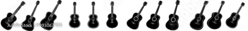 Modern acoustic guitar silhouette icon set