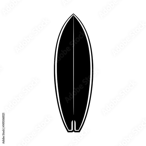 The modern design of a surfboard silhouette icon showcases a simple and minimal flat style, commonly used for surfing, beach, sign, symbol, or logo