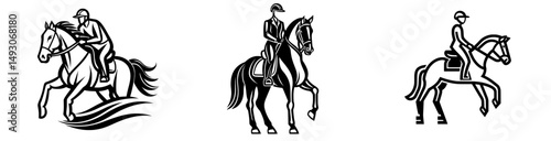 Modern illustration of a minimalist lineart outline equestrian dressage icon logo template