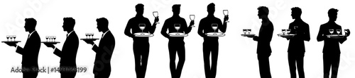 A modern restaurant waiter set in silhouette on white