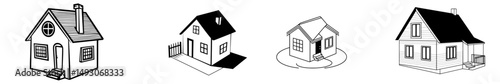 A simple house icon is depicted in a continuous line art drawing style, featuring an abstract home with a minimalist black linear design isolated on a white background, creating a modern illustration