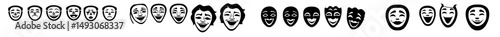 Modern icon of a masquerade on a white background, symbolizing comic and tragic masks