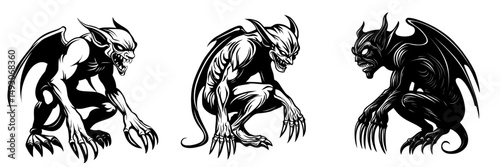 Notre Dame Cathedral in Paris features a stone gargoyle, a characteristic Gothic architectural element, depicted as a fantasy monster in a modern hand-drawn illustration with black ink lines on a