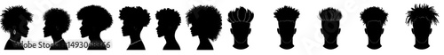 Avatars for social media profiles and personal modern accounts feature silhouettes of young African American guys and girls with fashionable hairstyles