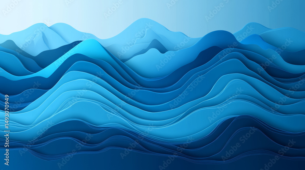 Fototapeta premium Layered blue mountains and waves
