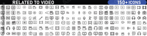 A set of outline icons related to video. Linear icon collection. Editable stroke. Vector illustration. with white background
