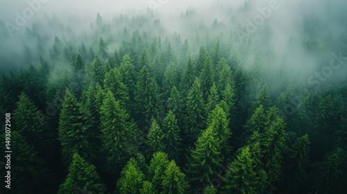 Drone image of lush green forest, symbolizing carbon neutrality and eco-conscious environmental preservation