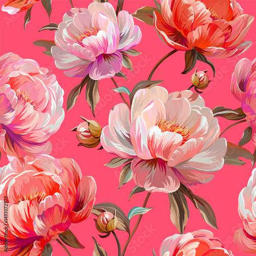 Pattern peonies flowers. Vector pattern floral summer flowers peonies. For paper, fabric, packaging, interior design