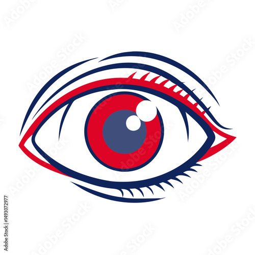 Eye illustration with red and blue colors in modern design  