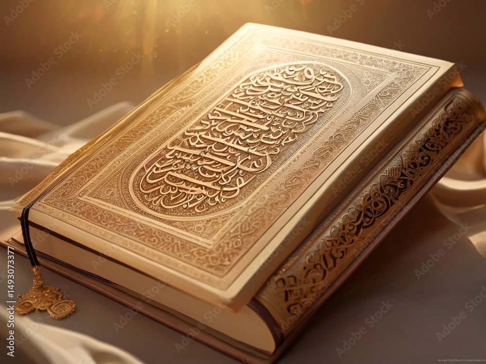 Fototapeta premium Quran Majeed with Gold Embellishments and Candlelight
