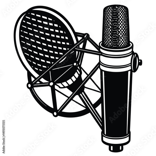 Professional Studio Microphone with Shock Mount and Pop Filter Illustration