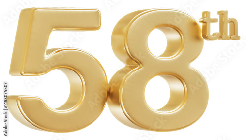58th Anniversary Golden Number 3D Illustration photo