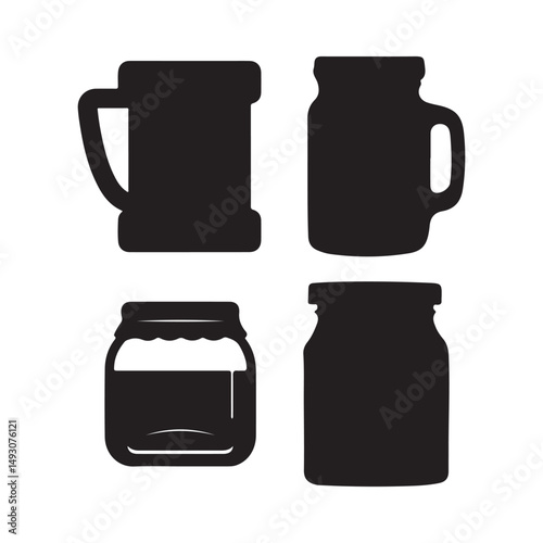 Jar Silhouette Vector Icon White Background