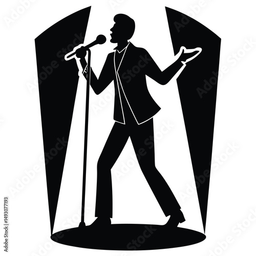 Spotlight Singer Silhouette of a Male Vocalist Performing on Stage