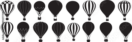 Black and white hot air balloons vector graphics clip art illustration design elements for print and web use