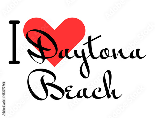 I love Daytona Beach, city of United States. Hand drawn letters with red heart. Vector illustration lettering, modern design
