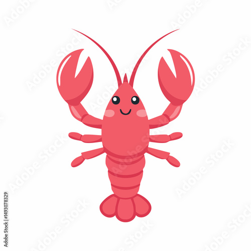 Cute Lobster in Simple Vector Style – Minimalist Cartoon Sea Creature on White Background photo