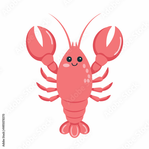Cute Lobster in Simple Vector Style – Minimalist Cartoon Sea Creature on White Background photo