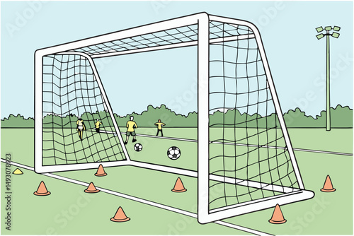 77 soccer goal,empty soccer goal,soccer net,soccer equipment,sports equipment,sports goal,outdoor sports,sports field,athletics,fitness,recreation