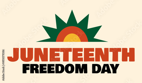 Juneteenth Freedom Day flat vector design with green sunrise symbolizing hope, liberty, and African American independence