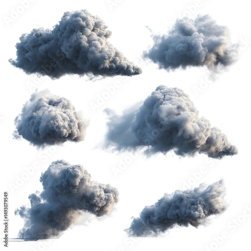 An array of various cloud formations against the sky creating a dramatic effect. The dynamic shapes and colors of the clouds evoke a sense of awe and wonder