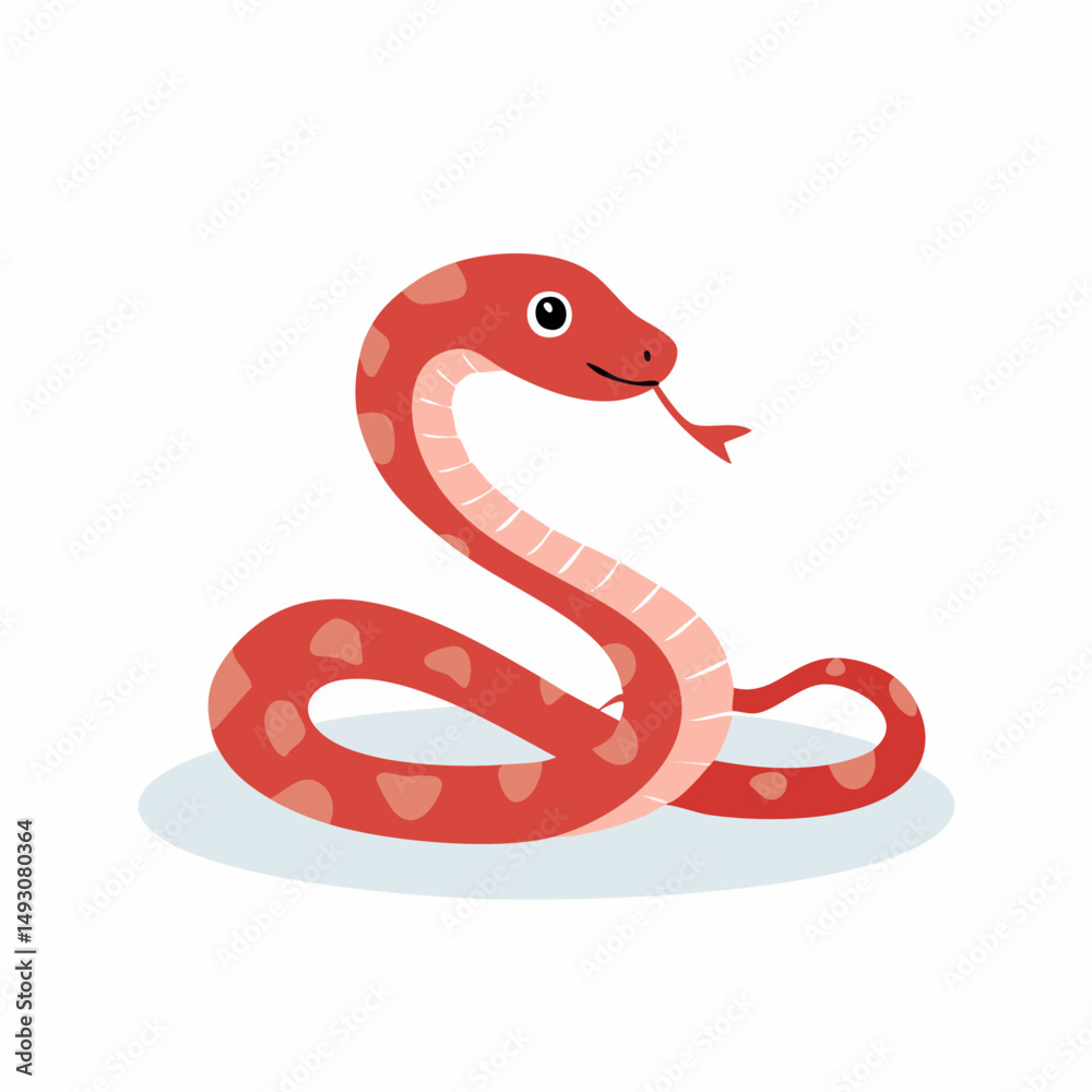 Obraz premium Cute Red Snake Vector – Simple and Adorable Cartoon Red Snake Illustration for Design