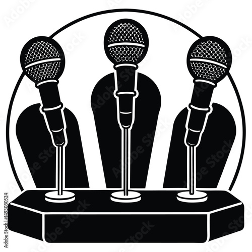 Three Microphones on Stands Podcast, Interview, or Panel Discussion Setup
