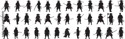 Samurai warriors silhouette vector art japanese swordsmen historical figures asia martial arts black and white